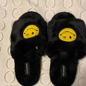 Joe Boxer Black Slippers with Yellow Smiley
